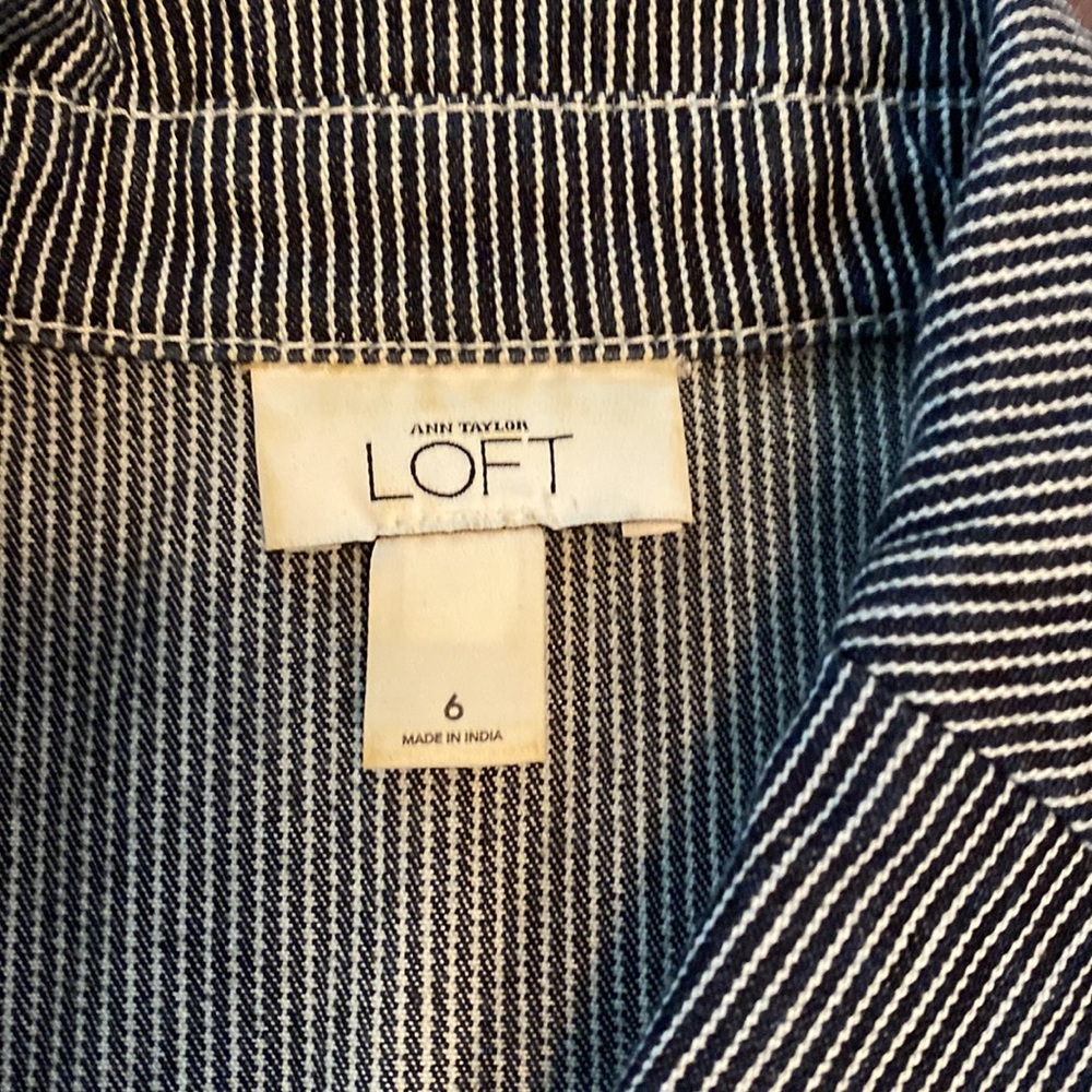 Ann Taylor Loft Stripped Denim Jacket - Picture 2 of 5